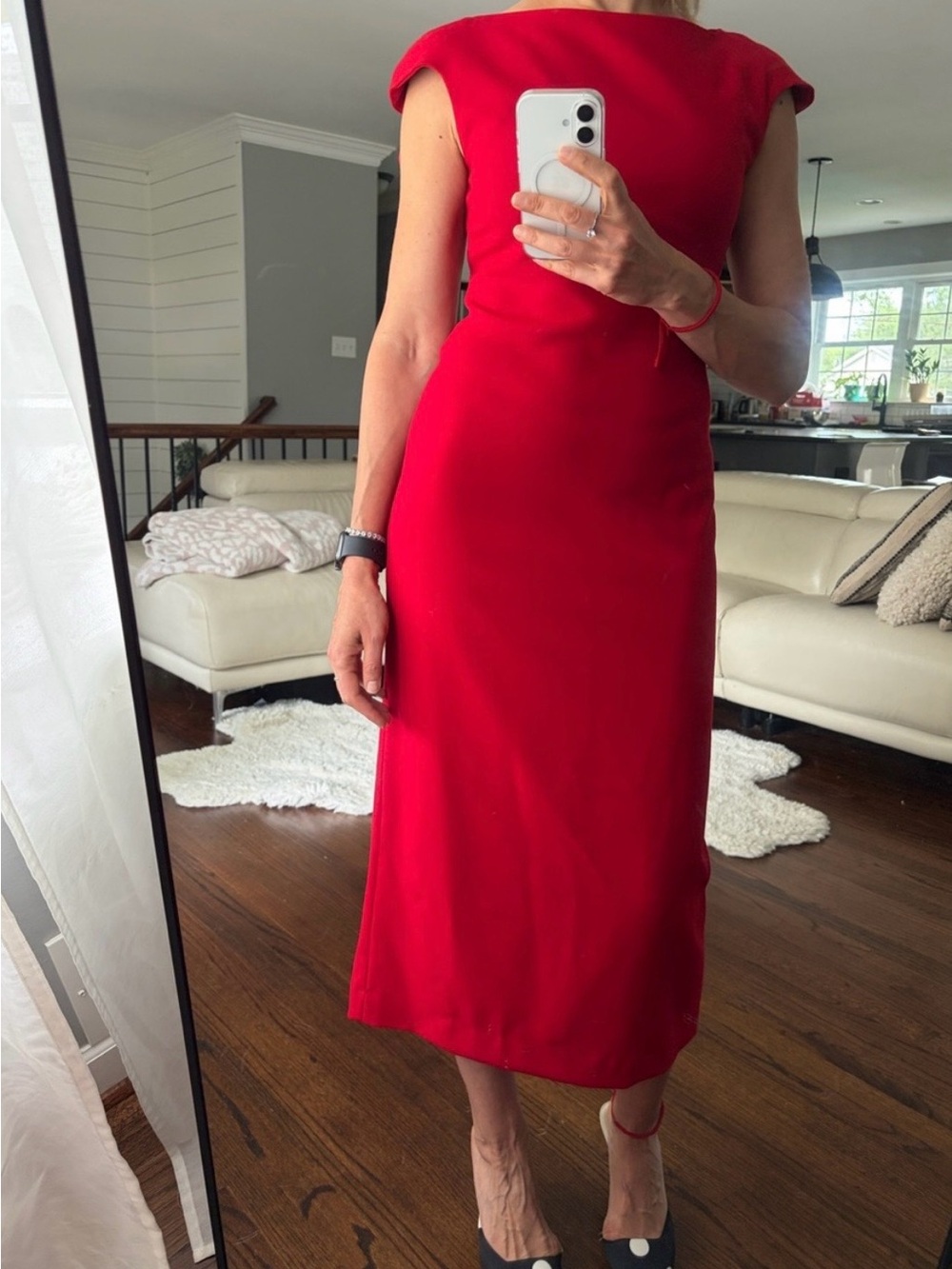 Zara Boat Neck Cap-Sleeve Midi Dress